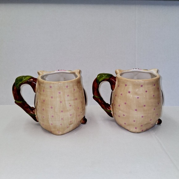 Pier 1 Imports Olli the Owl Large Coffee Mug Tea Hand Painted Dolomite Set Of 2 - Picture 2 of 8